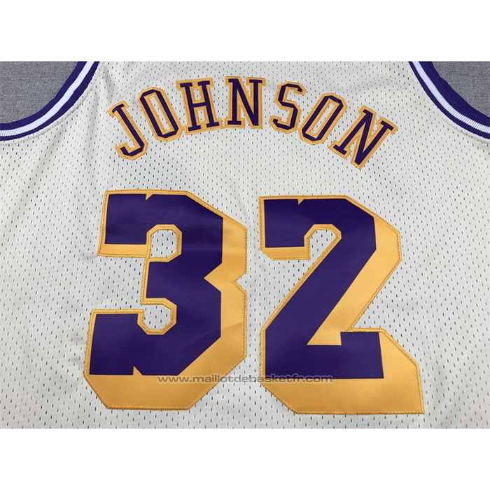 Maillot Los Angeles Lakers Magic Johnson #32 Mitchell & Ness Chainstitch Creme